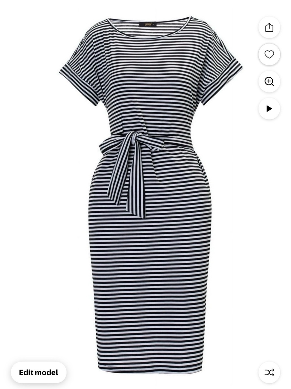 Women Striped T Shirt Dress Casual Midi Dress Short Sleeve Sundress w Pockets XL